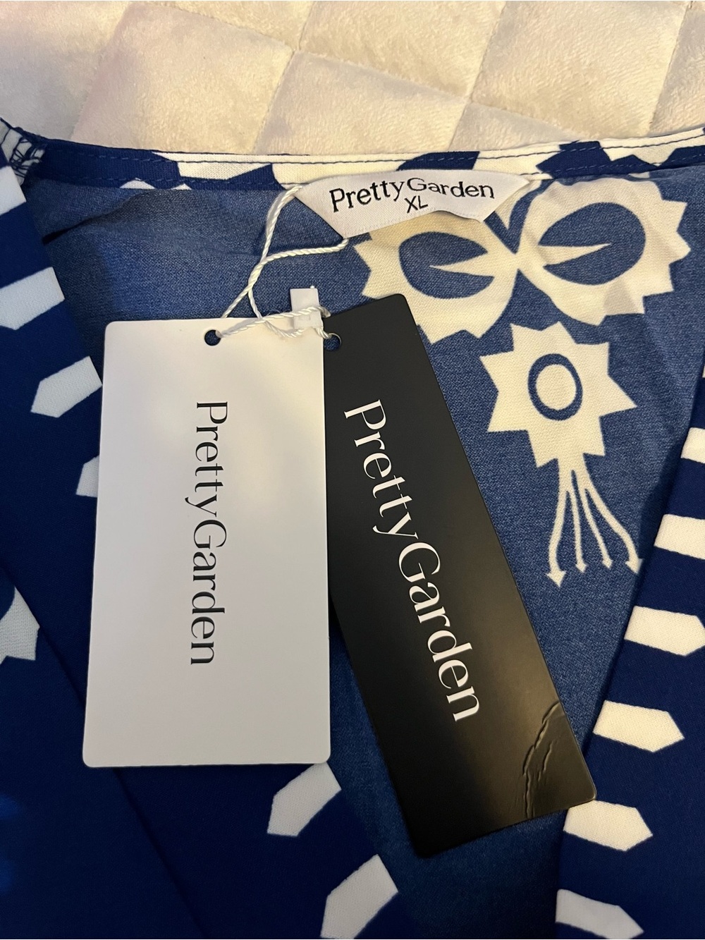NWT Pretty Garden Blue and White Peasant Maxi Dress Size XL - Picture 10 of 12